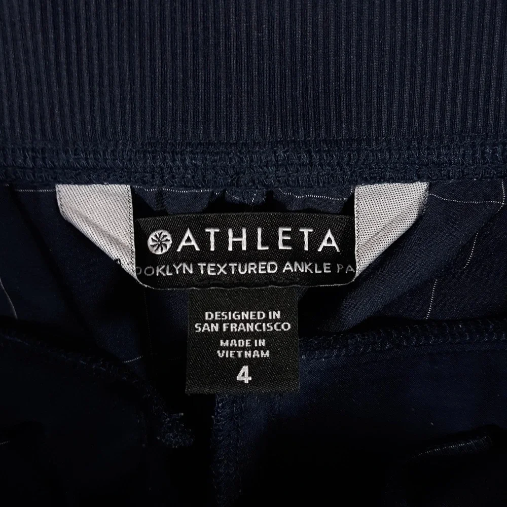 Athleta Brooklyn Textured Ankle Pants Womens Size 4 Blue Elastic Waist